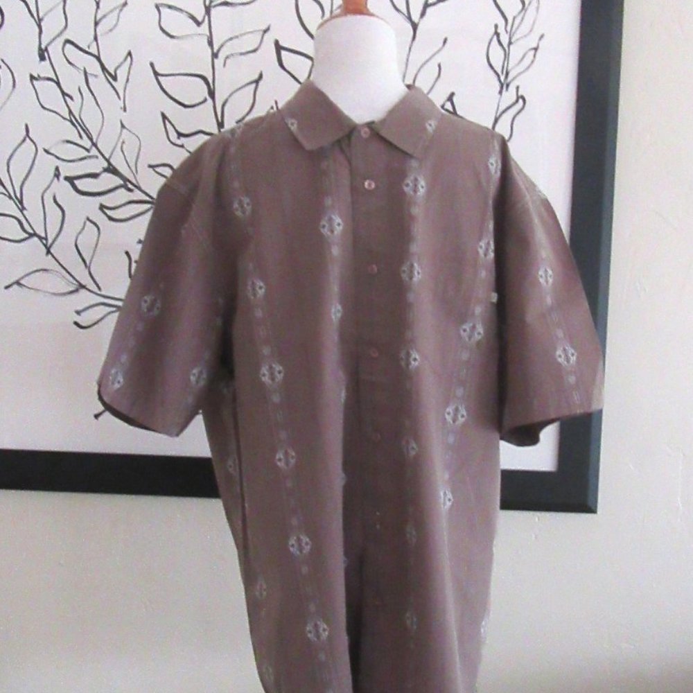 SOLITUDE large mens casual cotton short sleeve shirt - taupe printed pattern NWT